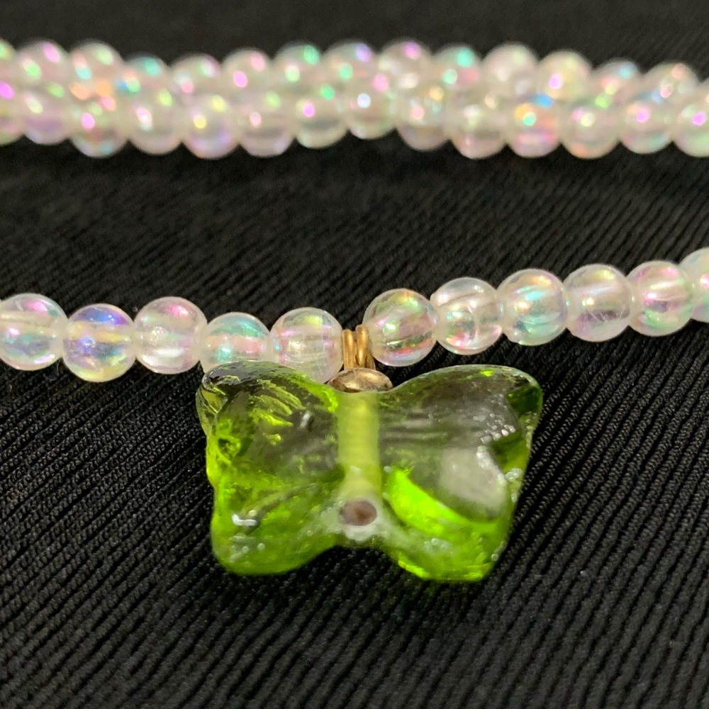 Vintage Venetian Glass Green Butterfly Beaded Choker Necklace